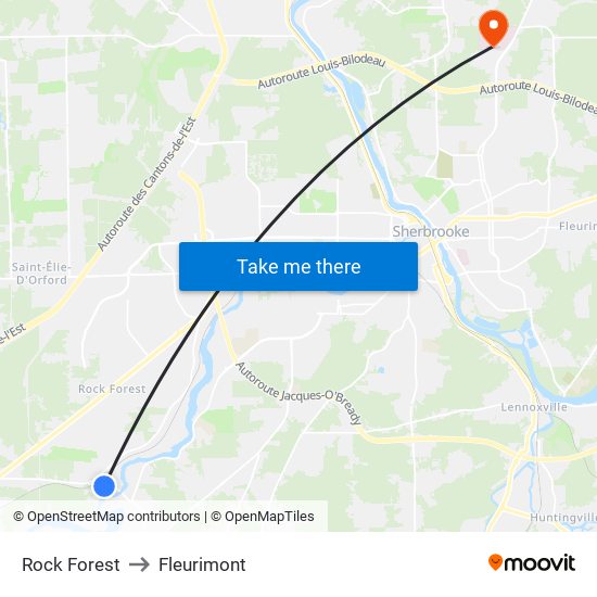 Rock Forest to Fleurimont map