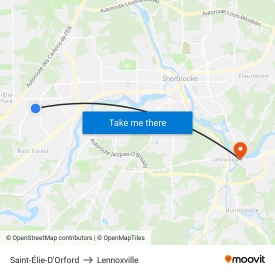 Saint-Élie-D'Orford to Lennoxville map