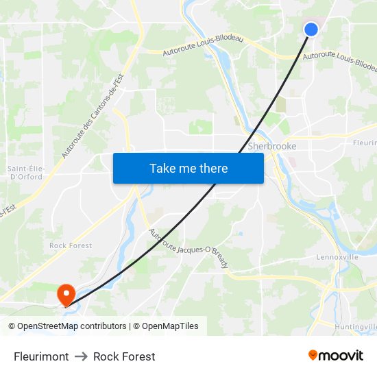 Fleurimont to Rock Forest map