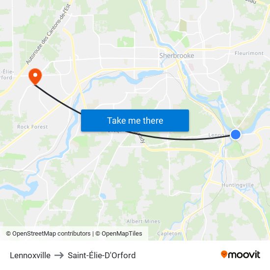 Lennoxville to Saint-Élie-D'Orford map
