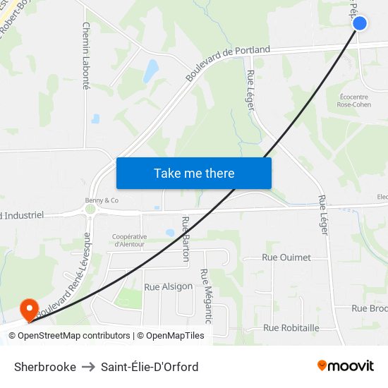 Sherbrooke to Saint-Élie-D'Orford map