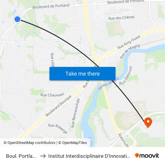 Boul. Portland (4545) to Institut Interdisciplinaire D'Innovation Technologique (3it) map