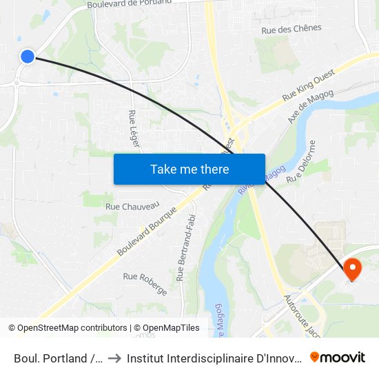 Boul. Portland / Robert-Boyd to Institut Interdisciplinaire D'Innovation Technologique (3it) map