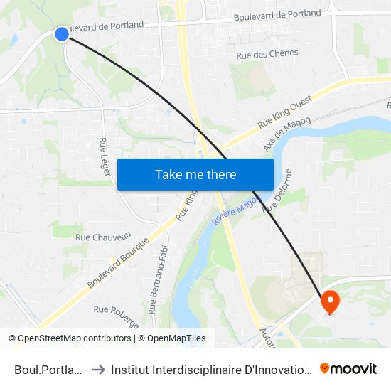 Boul.Portland/Léger to Institut Interdisciplinaire D'Innovation Technologique (3it) map