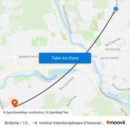 Brûlotte / 12e Av. Nord to Institut Interdisciplinaire D'Innovation Technologique (3it) map