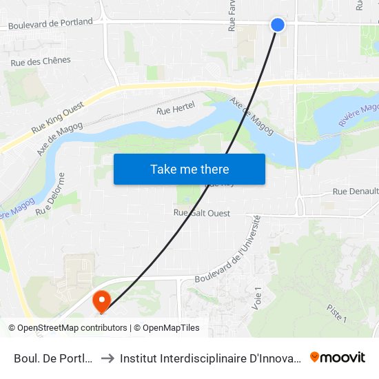 Boul. De Portland / Wood to Institut Interdisciplinaire D'Innovation Technologique (3it) map