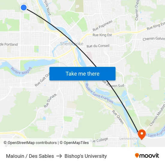 Malouin / Des Sables to Bishop's University map
