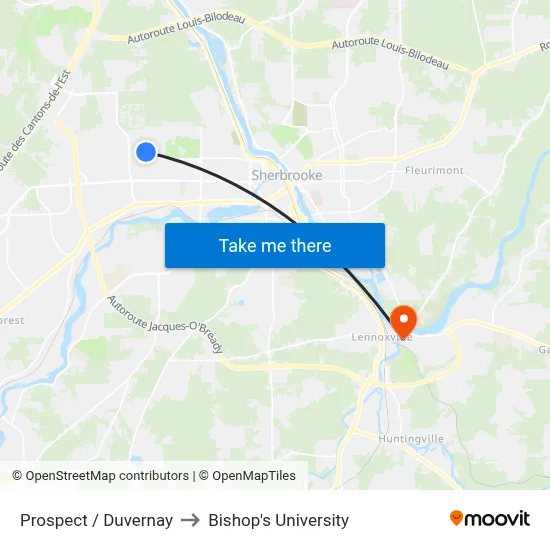 Prospect / Duvernay to Bishop's University map