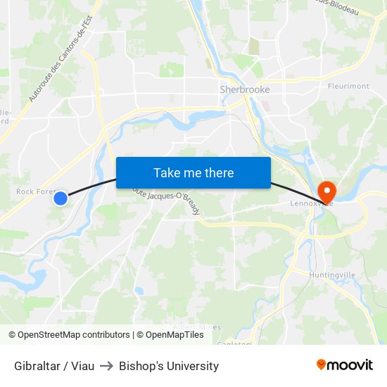 Gibraltar / Viau to Bishop's University map