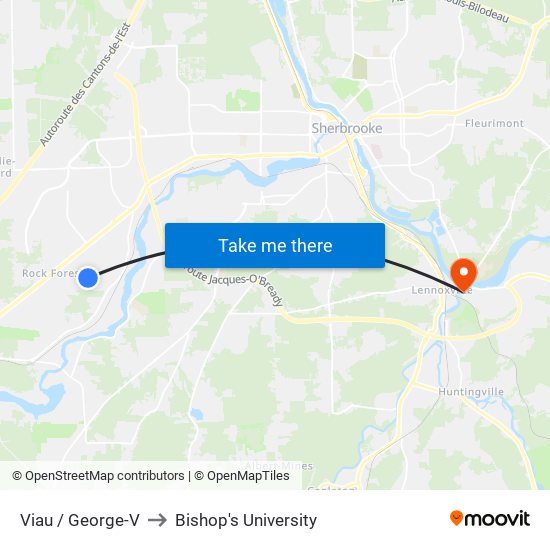 Viau / George-V to Bishop's University map