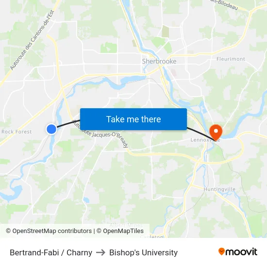 Bertrand-Fabi / Charny to Bishop's University map