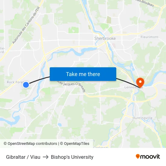 Gibraltar / Viau to Bishop's University map