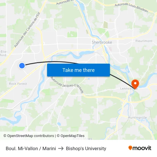 Boul. Mi-Vallon / Marini to Bishop's University map