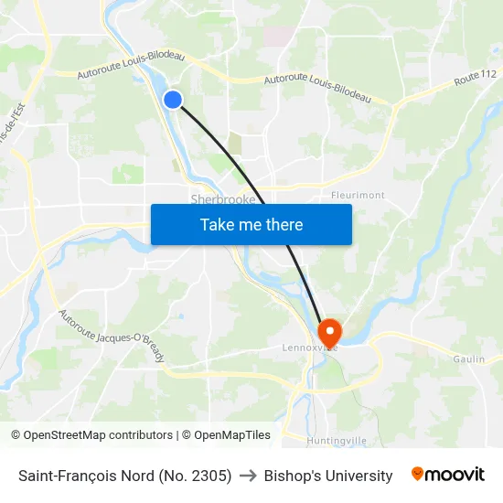 Saint-François Nord (No. 2305) to Bishop's University map