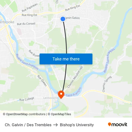 Ch. Galvin / Des Trembles to Bishop's University map