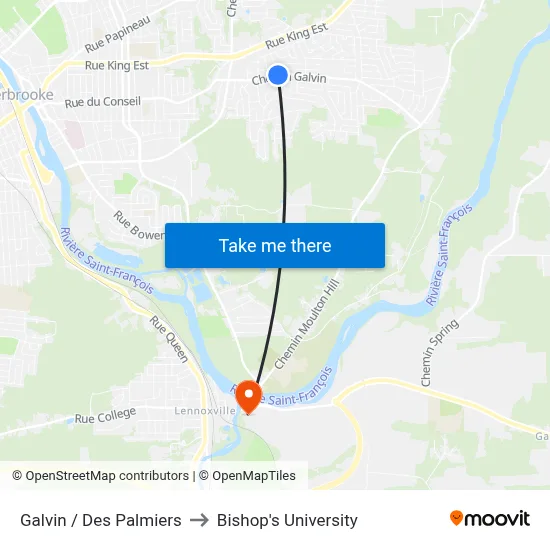 Galvin / Des Palmiers to Bishop's University map
