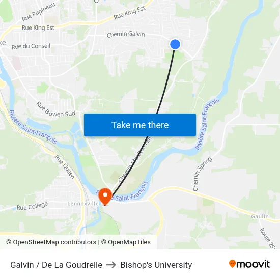 Galvin / De La Goudrelle to Bishop's University map