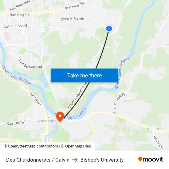 Des Chardonnerets / Galvin to Bishop's University map