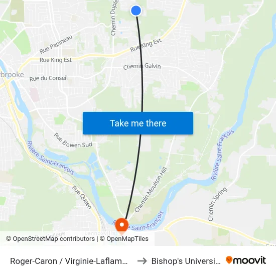 Roger-Caron / Virginie-Laflamme to Bishop's University map