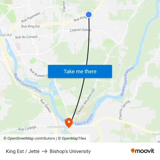 King Est / Jetté to Bishop's University map
