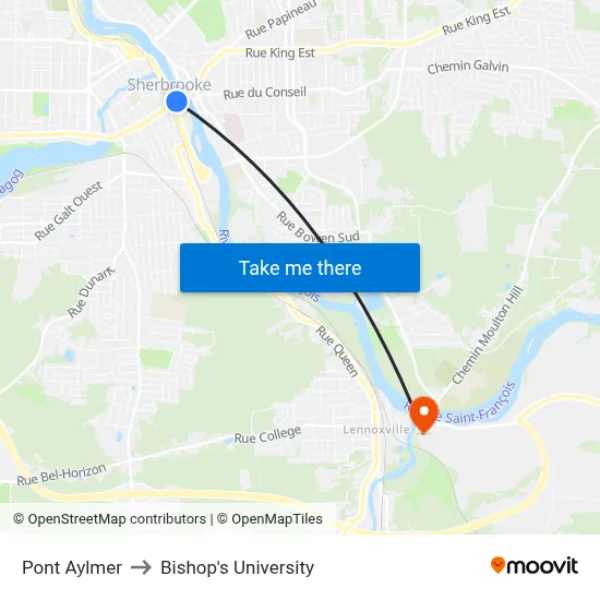 Pont Aylmer to Bishop's University map