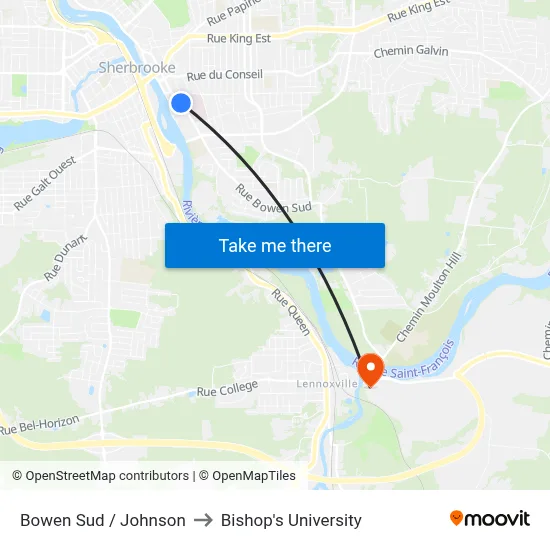 Bowen Sud / Johnson to Bishop's University map