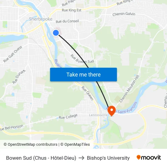 Bowen Sud (Chus - Hôtel-Dieu) to Bishop's University map
