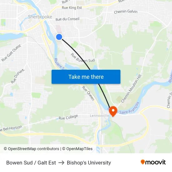 Bowen Sud / Galt Est to Bishop's University map