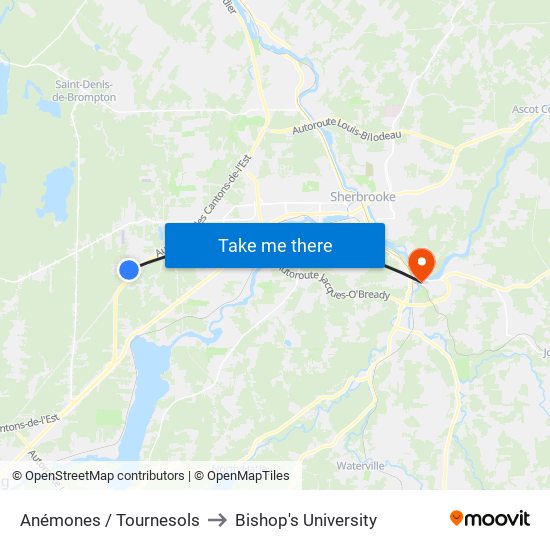 Anémones / Tournesols to Bishop's University map