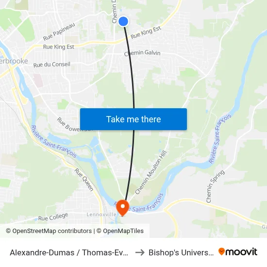 Alexandre-Dumas / Thomas-Evans to Bishop's University map