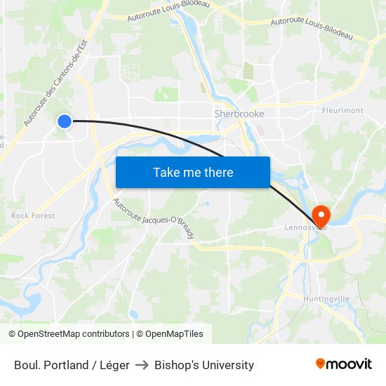 Boul. Portland / Léger to Bishop's University map