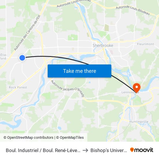 Boul. Industriel / Boul. René-Lévesque to Bishop's University map
