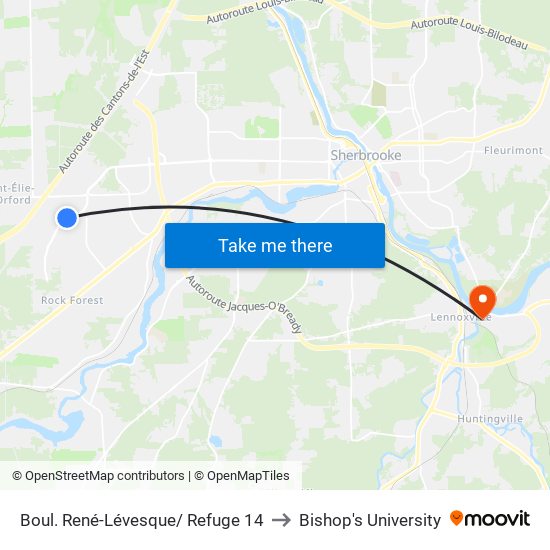 Boul. René-Lévesque/ Refuge 14 to Bishop's University map