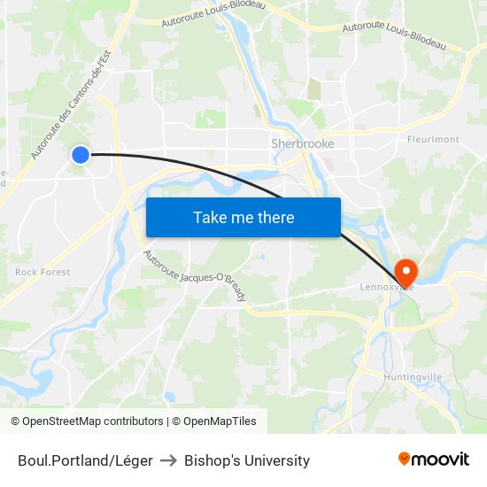 Boul.Portland/Léger to Bishop's University map