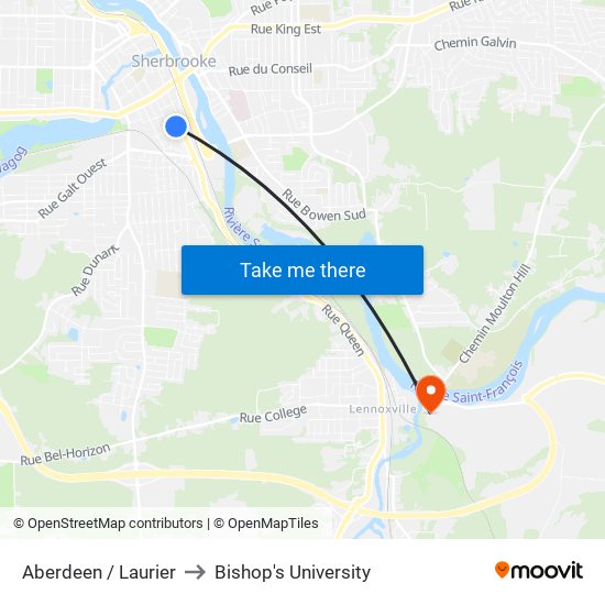 Aberdeen / Laurier to Bishop's University map