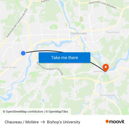 Chauveau / Molière to Bishop's University map