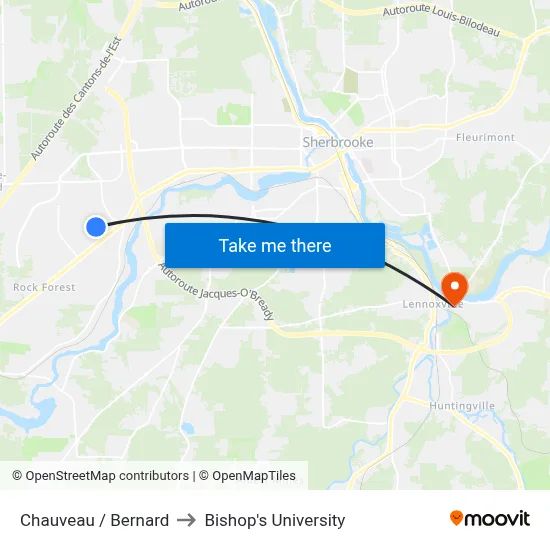 Chauveau / Bernard to Bishop's University map