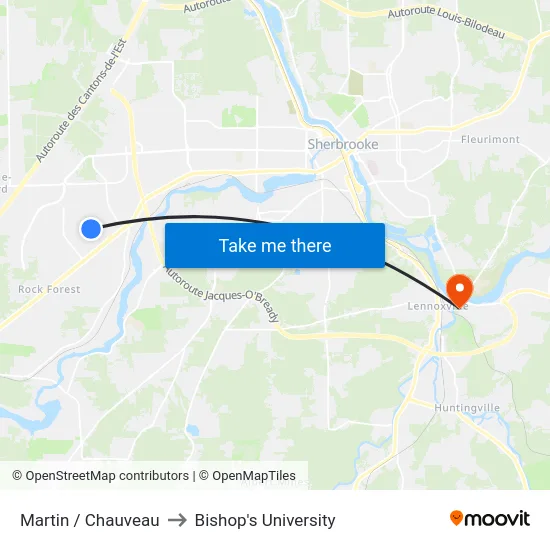 Martin / Chauveau to Bishop's University map