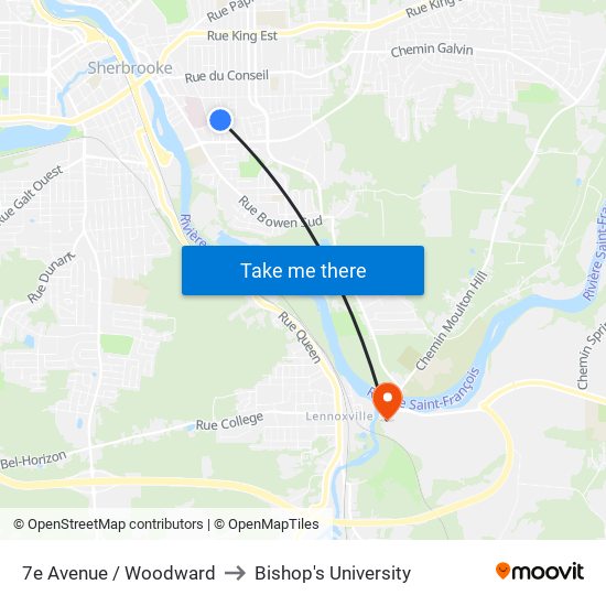 7e Avenue / Woodward to Bishop's University map
