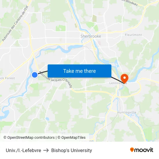 Univ./I.-Lefebvre to Bishop's University map