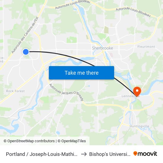 Portland / Joseph-Louis-Mathieu to Bishop's University map