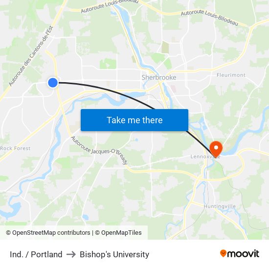 Ind. / Portland to Bishop's University map