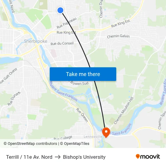 Terrill / 11e Av. Nord to Bishop's University map