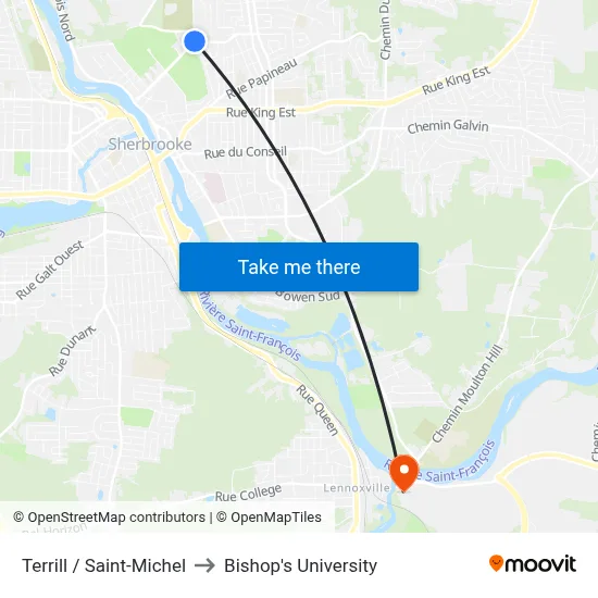 Terrill / Saint-Michel to Bishop's University map