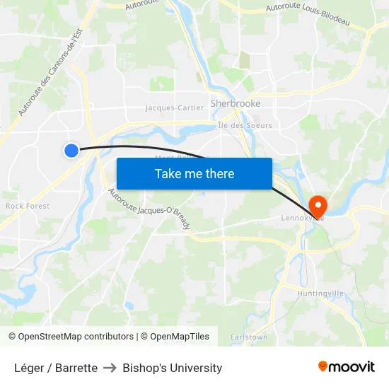 Léger / Barrette to Bishop's University map