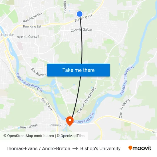 Thomas-Evans / André-Breton to Bishop's University map