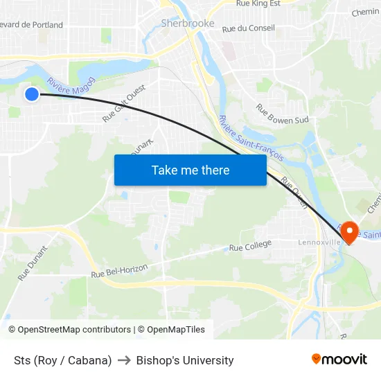 Sts (Roy / Cabana) to Bishop's University map