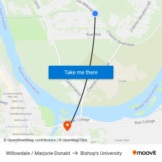 Willowdale / Marjorie-Donald to Bishop's University map