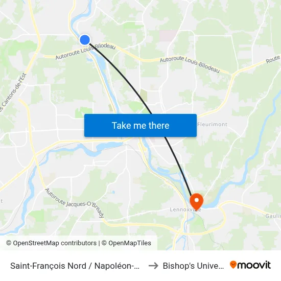 Saint-François Nord / Napoléon-Veilleux to Bishop's University map
