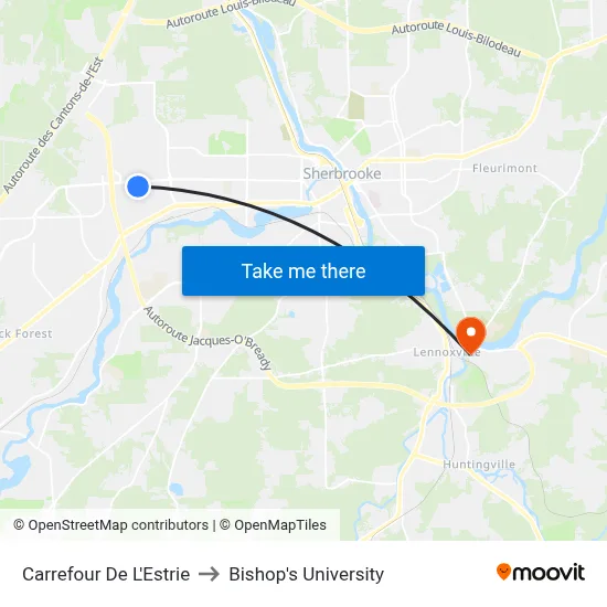 Carrefour De L'Estrie to Bishop's University map